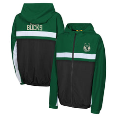 Milwaukee Bucks Youth Headliner Windbreaker Full-Zip Hoodie Jacket - Hunter Green outlet