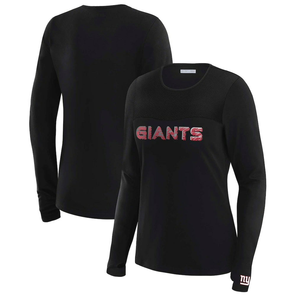 New York Giants WEAR by Erin Andrews x Gracie Hunt Women's Mesh Panel Long Sleeve T-Shirt - Black for sale