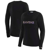 Baltimore Ravens WEAR by Erin Andrews x Gracie Hunt Women's Mesh Panel Long Sleeve T-Shirt - Black on sale