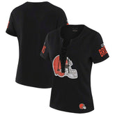 Cleveland Browns WEAR by Erin Andrews x Gracie Hunt Women's Draft Me Lace-Up T-Shirt - Black outlet