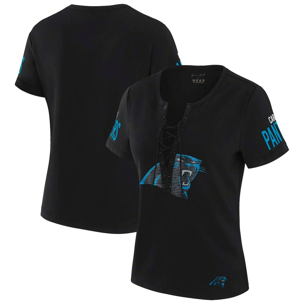 Carolina Panthers WEAR by Erin Andrews x Gracie Hunt Women's Draft Me Lace-Up T-Shirt - Black online