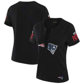 New England Patriots WEAR by Erin Andrews x Gracie Hunt Women's Draft Me Lace-Up T-Shirt - Black for sale