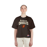 Baltimore Orioles Women's Cooperstown Collection Multiplier Pinstripe Cropped T-Shirt Black