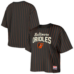 Baltimore Orioles Women's Cooperstown Collection Multiplier Pinstripe Cropped T-Shirt Black