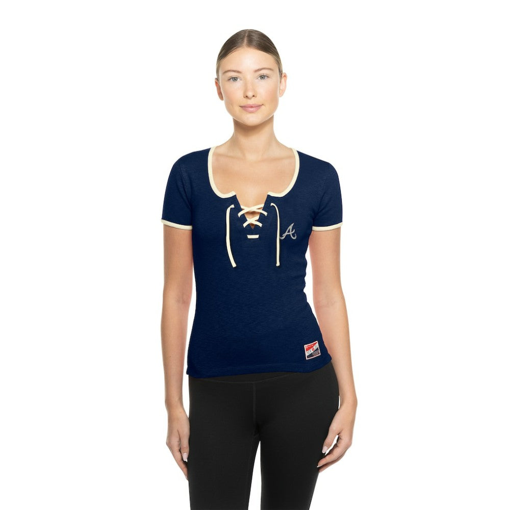 Atlanta Braves Women's Throwback Lace Up T-Shirt Navy