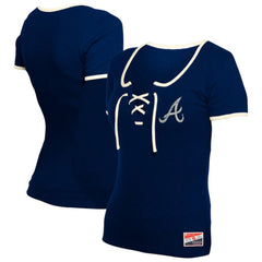 Atlanta Braves Women's Throwback Lace Up T-Shirt Navy
