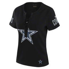Dallas Cowboys WEAR by Erin Andrews x Gracie Hunt Women's Draft Me Lace-Up T-Shirt - Black sale