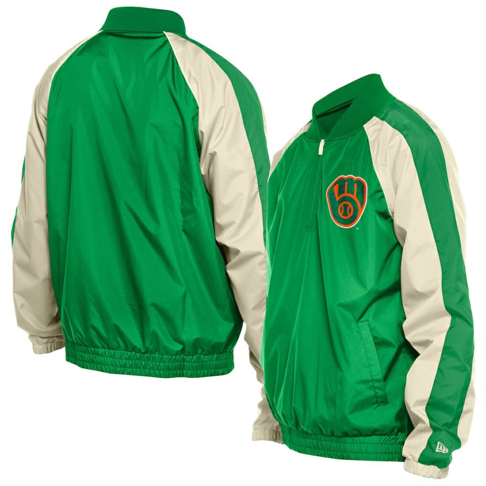 Milwaukee Brewers St. Patrick's Day Ripstop Raglan Quarter-Zip Windbreaker Kelly Green