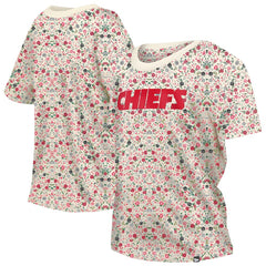 Kansas City Chiefs New Era Women's Glam Game Floral Scoop Neck T-Shirt - Cream sale