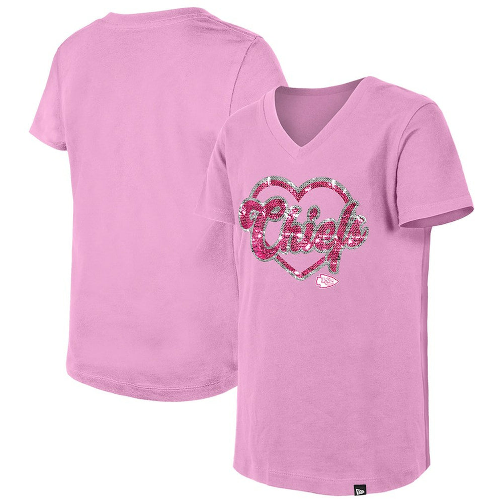 Kansas City Chiefs New Era Girls Youth Flip Sequins V-Neck T-Shirt - Pink online