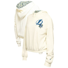 Tampa Bay Lightning New Era Women's Glam Game Quarter-Zip Cropped Floral Hoodie Pullover - Cream Hoodies