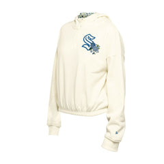 Seattle Kraken New Era Women's Glam Game Quarter-Zip Cropped Floral Hoodie Pullover - Cream Hoodies