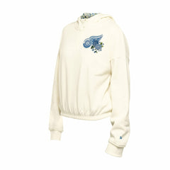 Detroit Red Wings New Era Women's Glam Game Quarter-Zip Cropped Floral Hoodie Pullover - Cream Hoodies