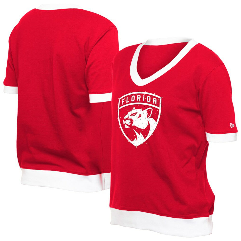 Florida Panthers New Era Women's Game Day Rhinestuds T-Shirt - Red T-shirts
