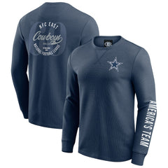 Dallas Cowboys Darius Rucker Collection Washed Waffle-Knit Long Sleeve T-Shirt - Navy discount