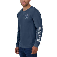 Dallas Cowboys Darius Rucker Collection Washed Waffle-Knit Long Sleeve T-Shirt - Navy discount