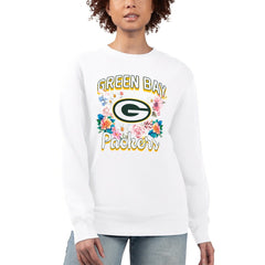 Green Bay Packers G-III 4Her by Carl Banks Women's Flower Logo Graphic Fleece Pullover Sweatshirt - White on sale