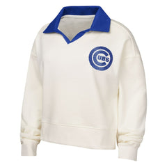 Chicago Cubs Girls Youth Ballpark Hit Collared V-Neck Pullover Sweatshirt White