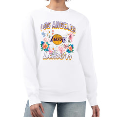 Los Angeles Lakers G-III 4Her by Carl Banks Women's Flowers Team Logo Graphic Fleece Crewneck Pullover Sweatshirt - White shop