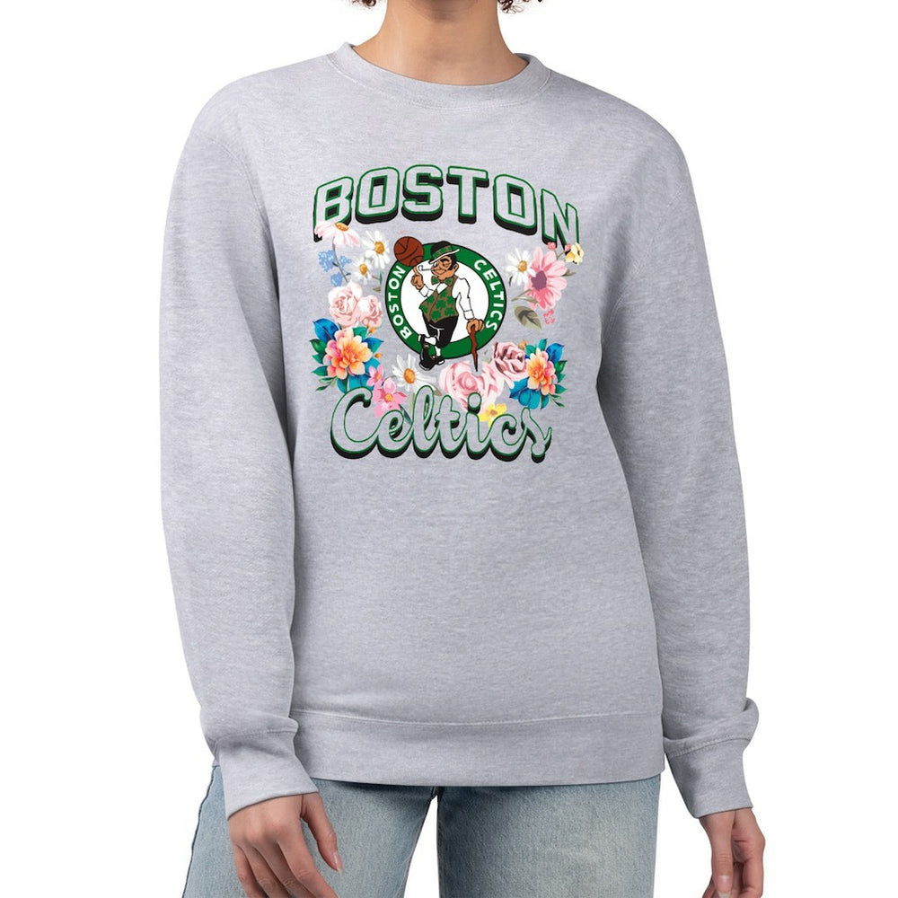 Boston Celtics G-III 4Her by Carl Banks Women's Flowers Team Logo Graphic Fleece Crewneck Pullover Sweatshirt - Heather Gray shop