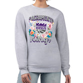 Sacramento Kings G-III 4Her by Carl Banks Women's Flowers Team Logo Graphic Fleece Crewneck Pullover Sweatshirt - Heather Gray for sale