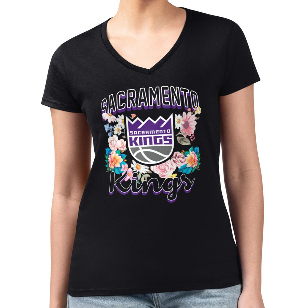 Sacramento Kings G-III 4Her by Carl Banks Women's Super-Slim Fit Lightweight Flowers Team Logo Graphic V-Neck T-Shirt - Black online