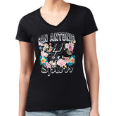 San Antonio Spurs G-III 4Her by Carl Banks Women's Super-Slim Fit Lightweight Flowers Team Logo Graphic V-Neck T-Shirt - Black discount