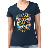 Denver Nuggets G-III 4Her by Carl Banks Women's Super-Slim Fit Lightweight Flowers Team Logo Graphic V-Neck T-Shirt sale - Navy on sale
