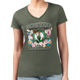 Boston Celtics G-III 4Her by Carl Banks Women's Super-Slim Fit Lightweight Flowers Team Logo Graphic V-Neck T-Shirt - Olive for sale