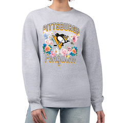 Pittsburgh Penguins G-III 4Her by Carl Banks Women's Flower Logo Pullover Sweatshirt - Heather Gray Sweatshirts