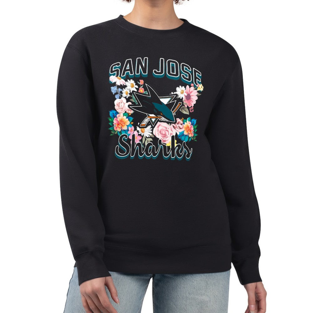 San Jose Sharks G-III 4Her by Carl Banks Women's Flower Logo Pullover Sweatshirt - Black Sweatshirts