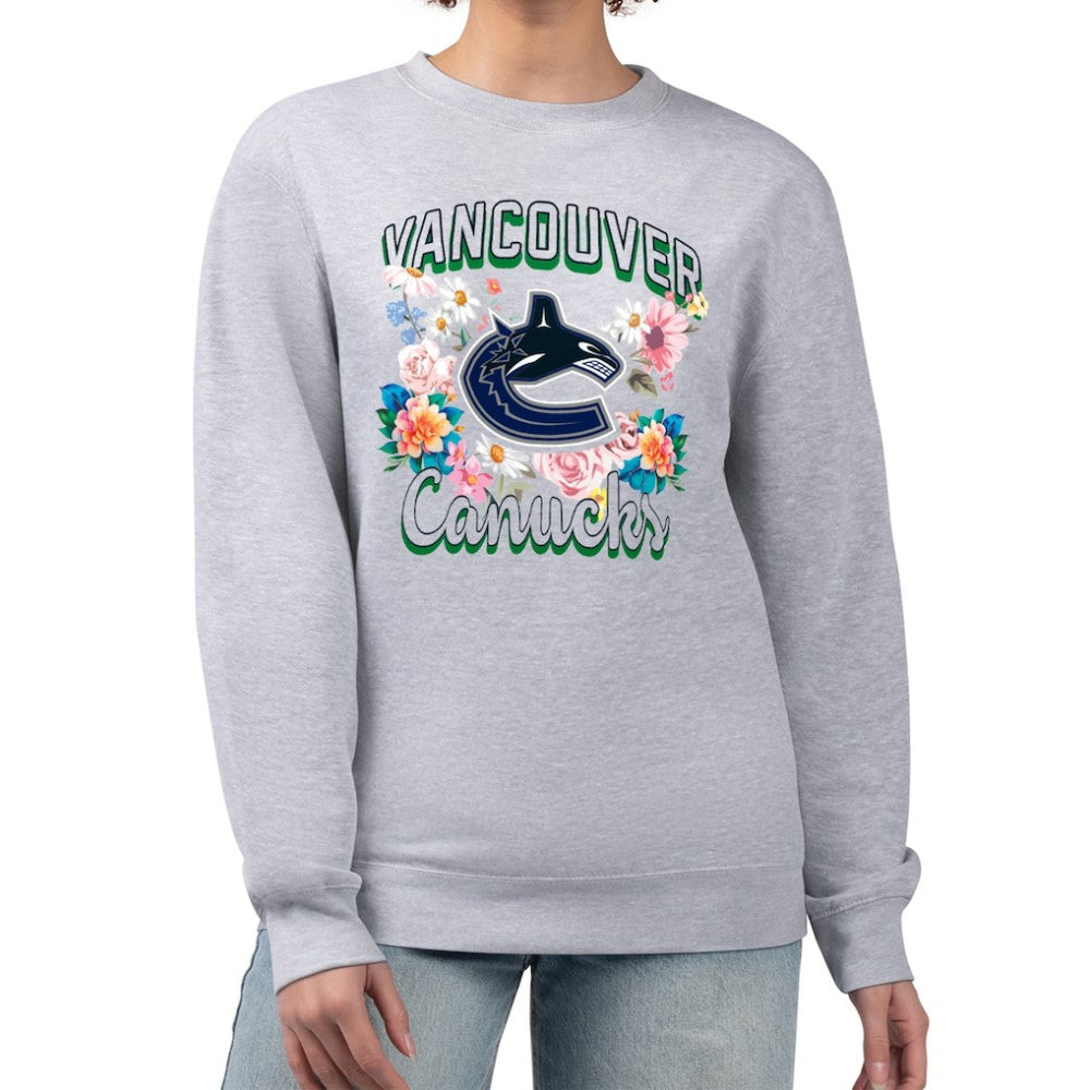 Vancouver Canucks G-III 4Her by Carl Banks Women's Flower Logo Pullover Sweatshirt - Heather Gray Sweatshirts