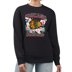 Chicago Blackhawks G-III 4Her by Carl Banks Women's Flower Logo Pullover Sweatshirt - Black Sweatshirts