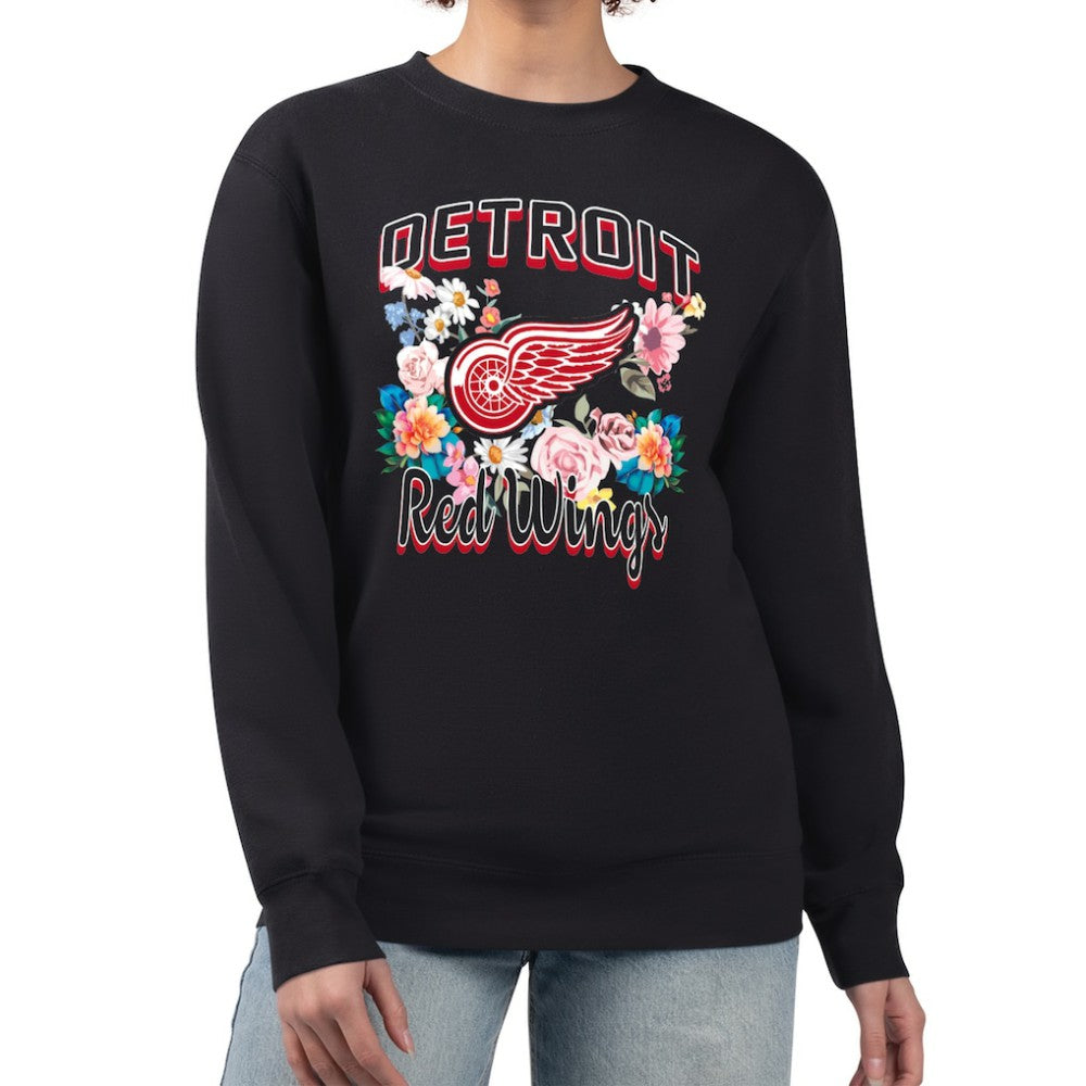 Detroit Red Wings G-III 4Her by Carl Banks Women's Flower Logo Pullover Sweatshirt - Black Sweatshirts