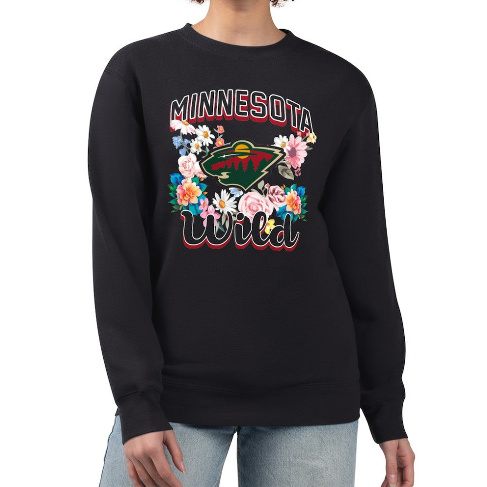 Minnesota Wild G-III 4Her by Carl Banks Women's Flower Logo Pullover Sweatshirt - Black Sweatshirts