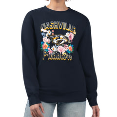 Nashville Predators G-III 4Her by Carl Banks Women's Flower Logo Pullover Sweatshirt - Navy Sweatshirts