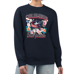 Columbus Blue Jackets G-III 4Her by Carl Banks Women's Flower Logo Pullover Sweatshirt - Navy Sweatshirts