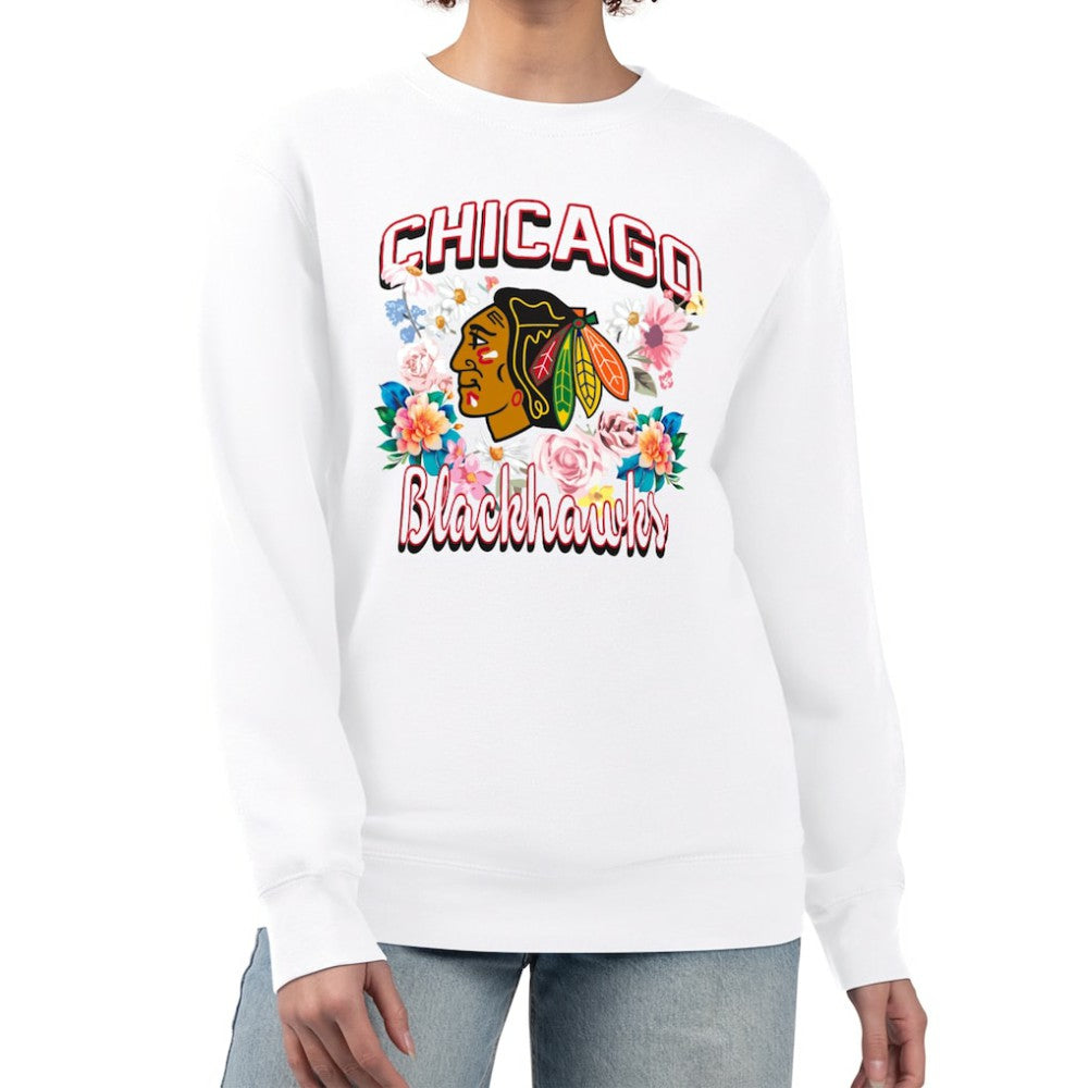 Chicago Blackhawks G-III 4Her by Carl Banks Women's Flower Logo Pullover Sweatshirt - White Sweatshirts