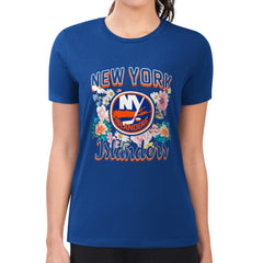New York Islanders G-III 4Her by Carl Banks Women's Super-Slim Fit Lightweight Flower Logo T-Shirt - Royal T-shirts