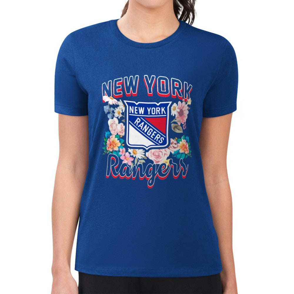 New York Rangers G-III 4Her by Carl Banks Women's Super-Slim Fit Lightweight Flower Logo T-Shirt - Blue T-shirts