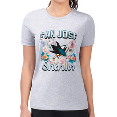 San Jose Sharks G-III 4Her by Carl Banks Women's Super-Slim Fit Lightweight Flower Logo T-Shirt - Heather Gray T-shirts