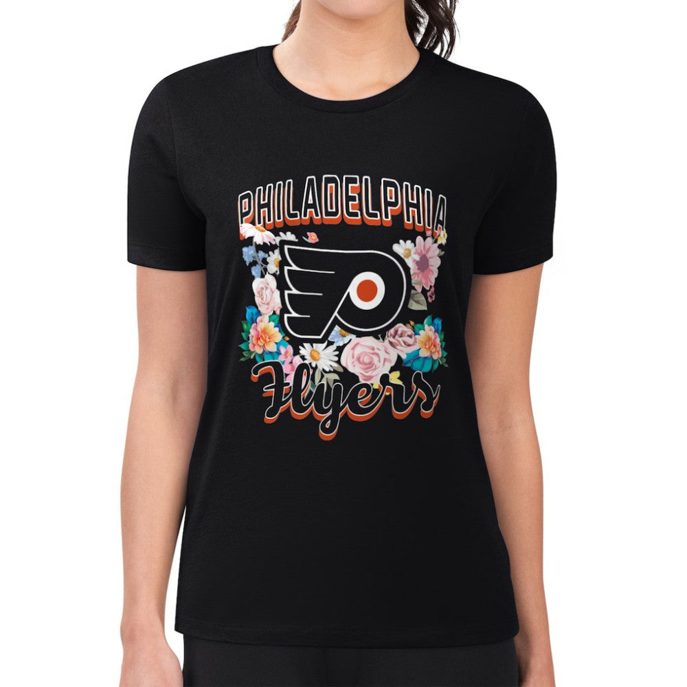 Philadelphia Flyers G-III 4Her by Carl Banks Women's Super-Slim Fit Lightweight Flower Logo T-Shirt - Black T-shirts
