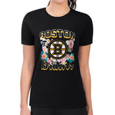 Boston Bruins G-III 4Her by Carl Banks Women's Super-Slim Fit Lightweight Flower Logo T-Shirt - Black T-shirts