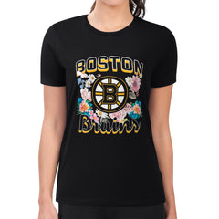 Boston Bruins G-III 4Her by Carl Banks Women's Super-Slim Fit Lightweight Flower Logo T-Shirt - Black T-shirts