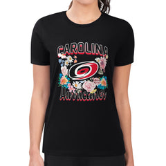 Carolina Hurricanes G-III 4Her by Carl Banks Women's Super-Slim Fit Lightweight Flower Logo T-Shirt - Black T-shirts