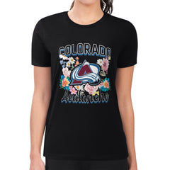 Colorado Avalanche G-III 4Her by Carl Banks Women's Super-Slim Fit Lightweight Flower Logo T-Shirt - Black T-shirts