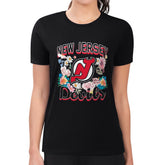 New Jersey Devils G-III 4Her by Carl Banks Women's Super-Slim Fit Lightweight Flower Logo T-Shirt - Black T-shirts