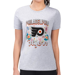 Philadelphia Flyers G-III 4Her by Carl Banks Women's Super-Slim Fit Lightweight Flower Logo T-Shirt - Heather Gray T-shirts