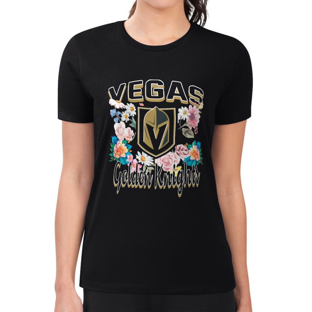 Vegas Golden Knights G-III 4Her by Carl Banks Women's Super-Slim Fit Lightweight Flower Logo T-Shirt - Black T-shirts