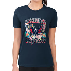 Washington Capitals G-III 4Her by Carl Banks Women's Super-Slim Fit Lightweight Flower Logo T-Shirt - Navy T-shirts